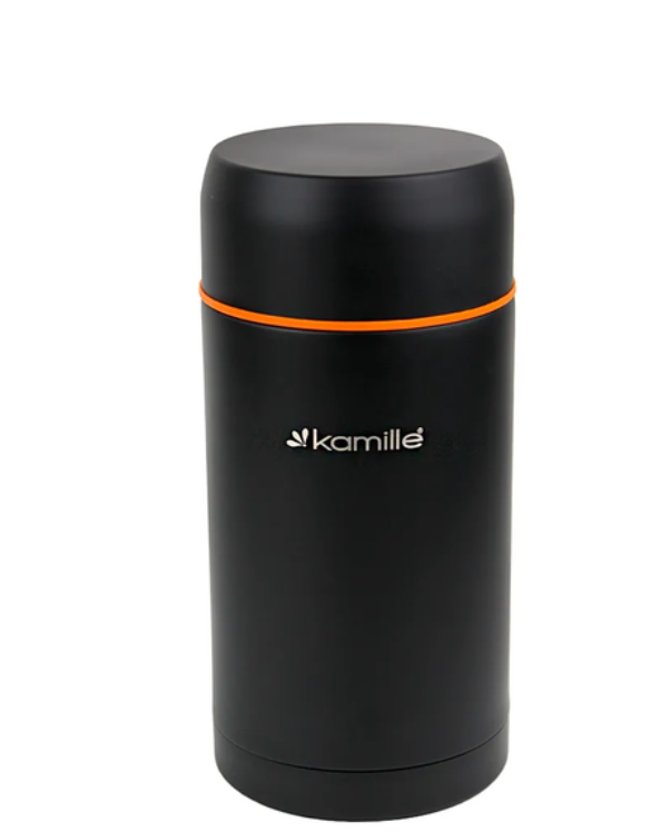 Термос харчовий Kamille 1000 мл з нержавіючої сталі чорний, фото 1
