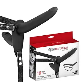 Подвійний страпон з вібрацією Fetish Tentation Vibrating Strap-On with Double Black Dildo, перезаряджається, USB