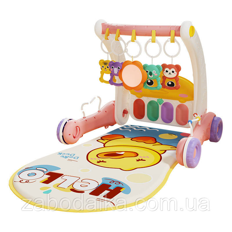 Ходунки-каталка 3в1 килимок дитячий розвивальний із дугами та брязкальцями музичне піаніно для малюка 6049, фото 1