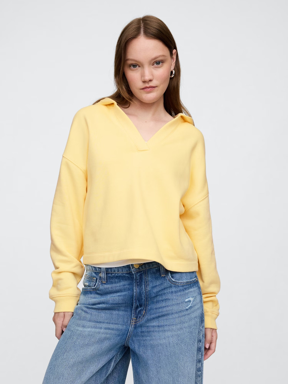 Жіноче худи на флісі GAP з V-подібним вирізом 1159843216 (Жовтий XL), фото 1