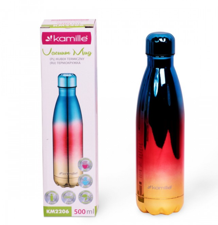 Термопляшка 500 мл із нержавіючої сталі Kamille яскрава, фото 1
