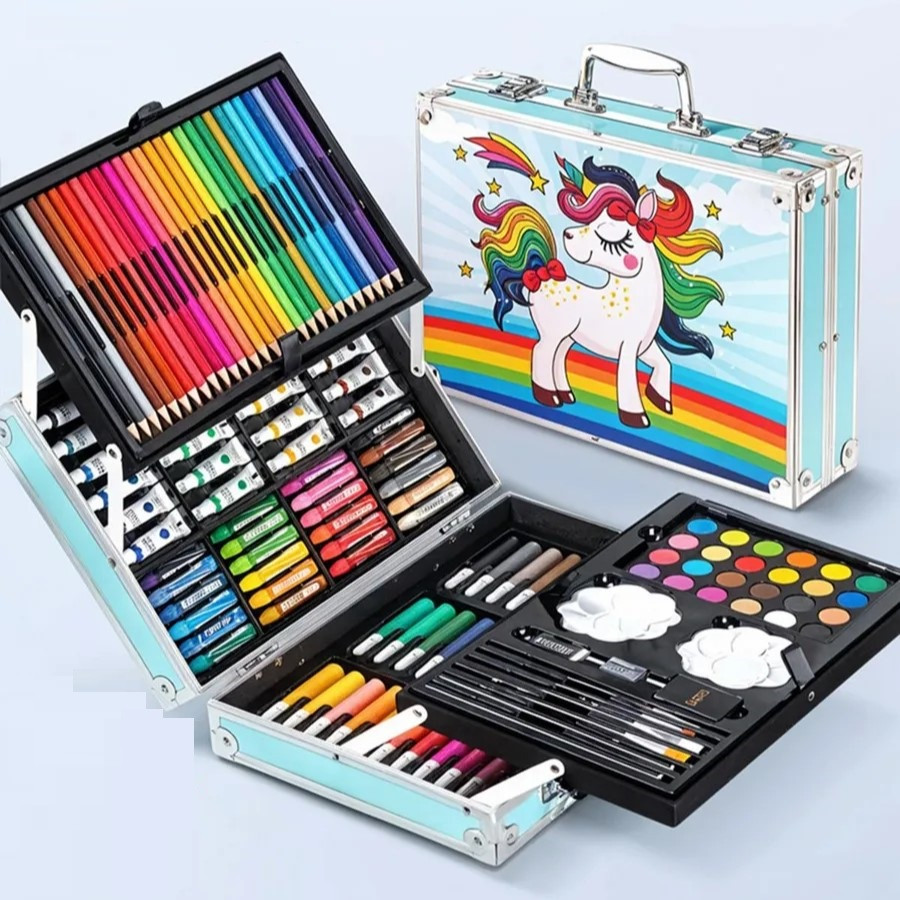 Набір-валіза для дитячої творчості на 145 предметів в алюмінієвому кейсі "Єдиноріг" Блакитний, фото 1