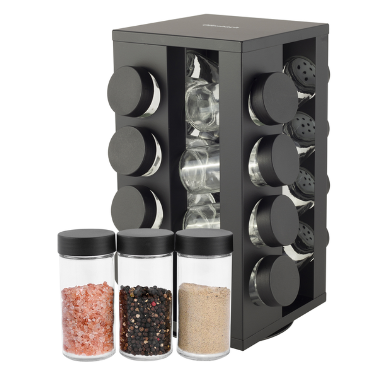 Набір ємностей для спецій 16 шт Ofenbach на квадратній підставці з нержавіючої сталі, фото 1