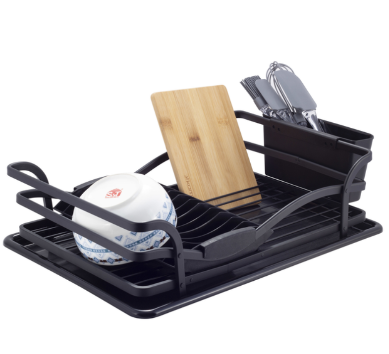 Сушарка для посуду Ofenbach (46,5х32х13,5 см) із алюмінію з піддоном чорна, фото 1