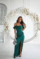 Вечерние нарядное женское платье длинное с драпировкой атлас, красивые праздничное платья макси на бретельках