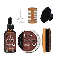 Набір для догляду за бородою Lockmio олія бальзам гребінь щітка ножиці аромат сандалового дерева