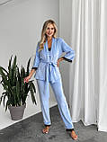 Велюровий жіночий домашній костюм-піжама-трійка блакитний, фото 4