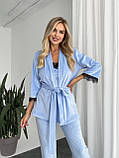 Велюровий жіночий домашній костюм-піжама-трійка блакитний, фото 5