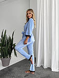 Велюровий жіночий домашній костюм-піжама-трійка блакитний, фото 7