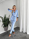 Велюровий жіночий домашній костюм-піжама-трійка блакитний, фото 6