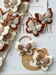 Резинки для волосся дитячі тканеві 10 пар/уп МЕТЕЛИК З КАМІННЯМ