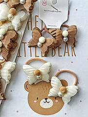 Резинки для волосся дитячі оптом 10 пар/уп МЕТЕЛИК З ПЕРЛИНОЮ ТА ПАМПОНОМ