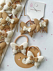 Резинки для волосся дитячі оптом 10 пар/уп МЕТЕЛИК З БАНТИКОМ ТА СТРАЗАМИ