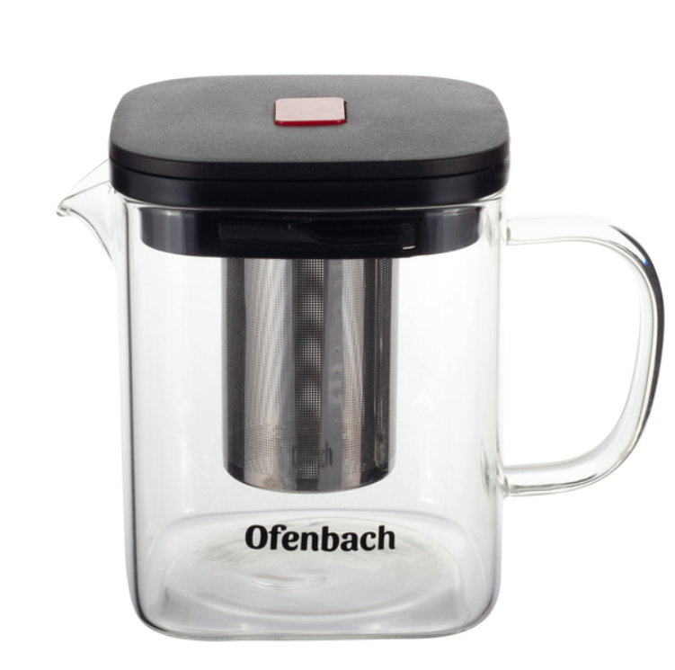Скляний чайник для заварювання 1 л Ofenbach з ситечком, фото 1
