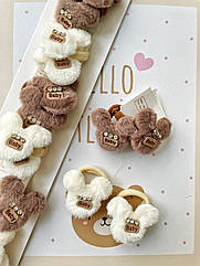 Резинки для волосся дитячі із хутра 10 пар/уп МіКІ БІЛІ ТА КОРИЧНЕВІ ЗІ СТРАЗАМИ