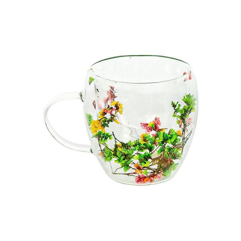 Скляна чашка на 250 мл з малюнком Квіти та подвійним дном 186-7 в упаковці 2 шт, фото 1