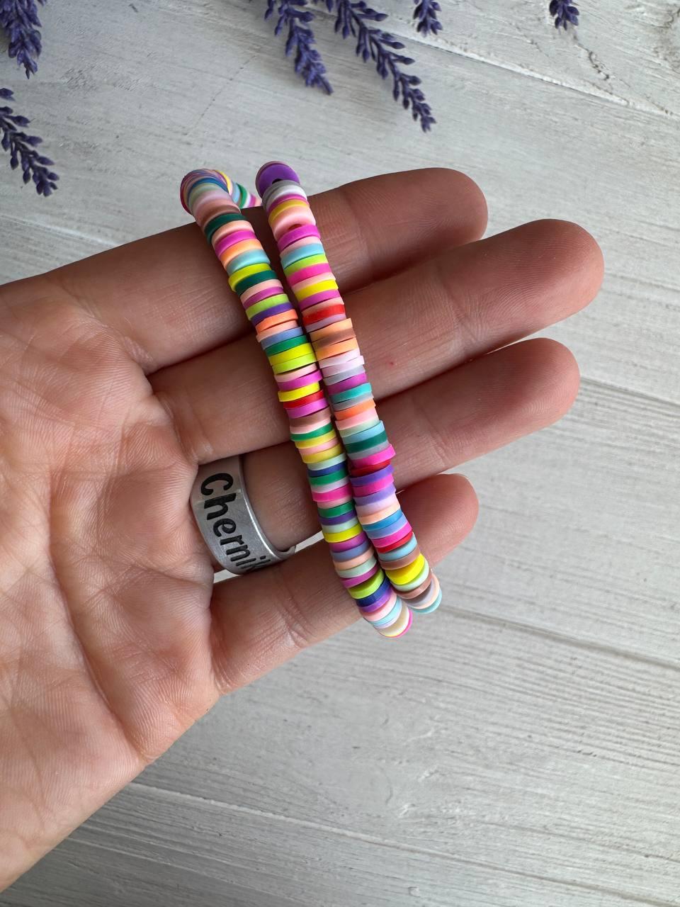 Нитка намистини  плоскі 6 мм каучук, мікс 40 см, фото 1