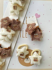 Резинки для волосся дитячі із хутра 10 пар/уп ЗІРКА БІЛІ ТА КОРИЧНЕВІ ЗІ СТРАЗАМИ