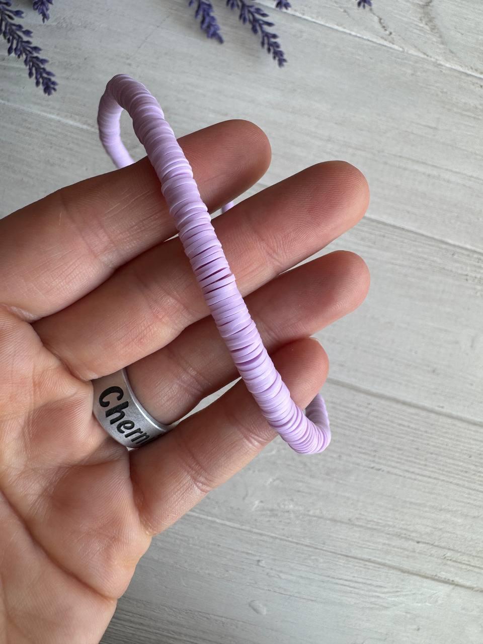 Нитка намистини  плоскі 6 мм каучук, бузкові 40 см