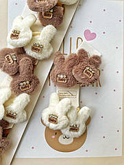 Резинки для волосся дитячі із хутра 10 пар/уп ЗАЯЦЬ БІЛІ ТА КОРИЧНЕВІ ЗІ СТРАЗАМИ