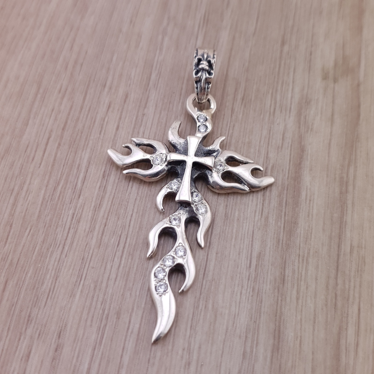Срібний хрестик з білим фіанітом. Чоловічий кулон срібло 925 проба, фото 1