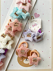 Резинки для волосся дитячі із хутра 10 пар/уп ЗІРКА КОЛЬОРОВІ ЗІ СТРАЗАМИ