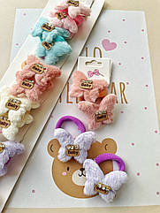 Резинки для волосся дитячі із хутра 10 пар/уп МЕТЕЛИК КОЛЬОРОВІ ЗІ СТРАЗАМИ