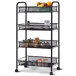 Металева етажерка на коліщатках 84х27х45см, 4 яруса / Пересувна етажерка-органайзер / Стелаж на кухню