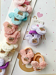 Резинки для волосся дитячі із хутра 10 пар/уп МІКІ КОЛЬОРОВІ ЗІ СТРАЗАМИ