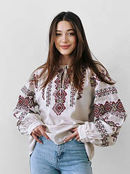 Жіноча молочна вишиванка з різнокольоровим традиційним орнаментом розміри S, М, L