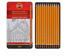 Набір графітних олівців "KOH-I-NOOR" /1502.III/ Graphic для графічних робіт, 5B–5H, 12 шт., металева уп.