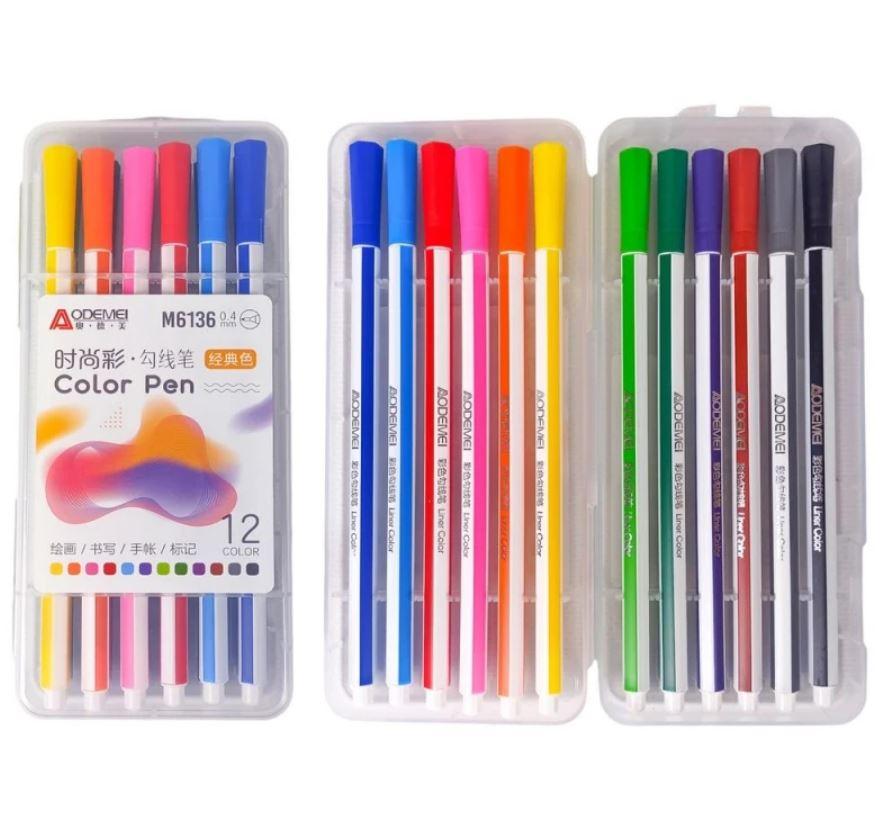 Набір лінерів 12 кольорів "AODEMEI" /M6136/, пластиковий бокс, фото 1