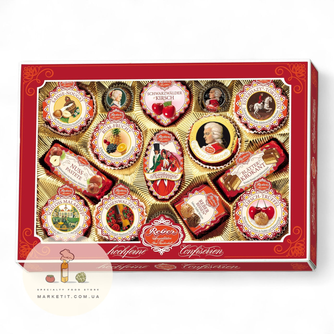 Шоколадні цукерки Reber Confiserein, колекція з марципаном 525 г., фото 1