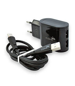 Зарядний пристрій 4you A22S (2.4A, 2USB, Led підсвічування) з кабелем Type C black