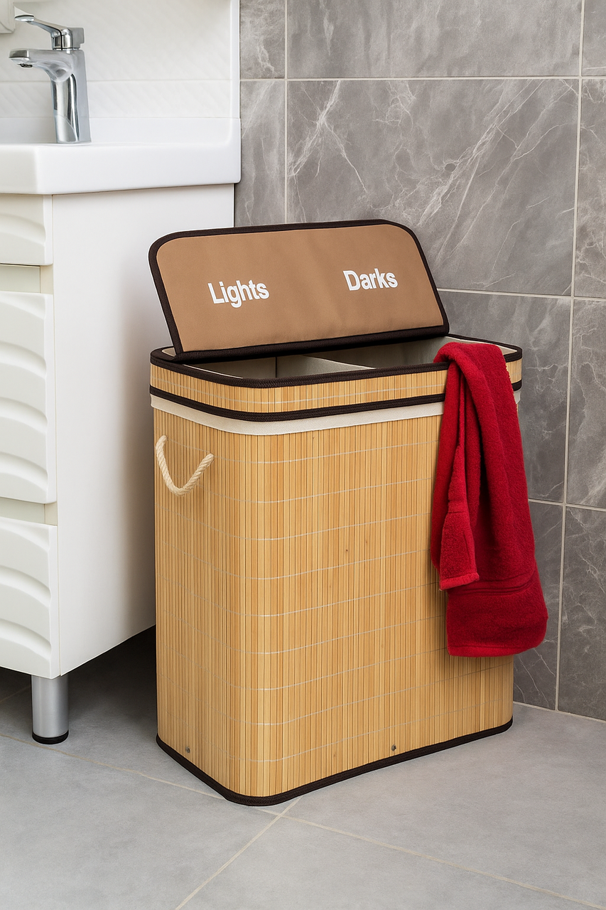 Кошик для білизни з бамбука — двокамерний Ruhhy 24269, фото 1