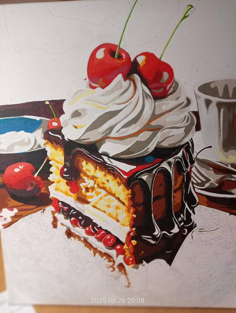 Картина за номерами 40х50 см Натюрморт. Вишневе тістечко. Орігамі LW3439 - фото покупців 1