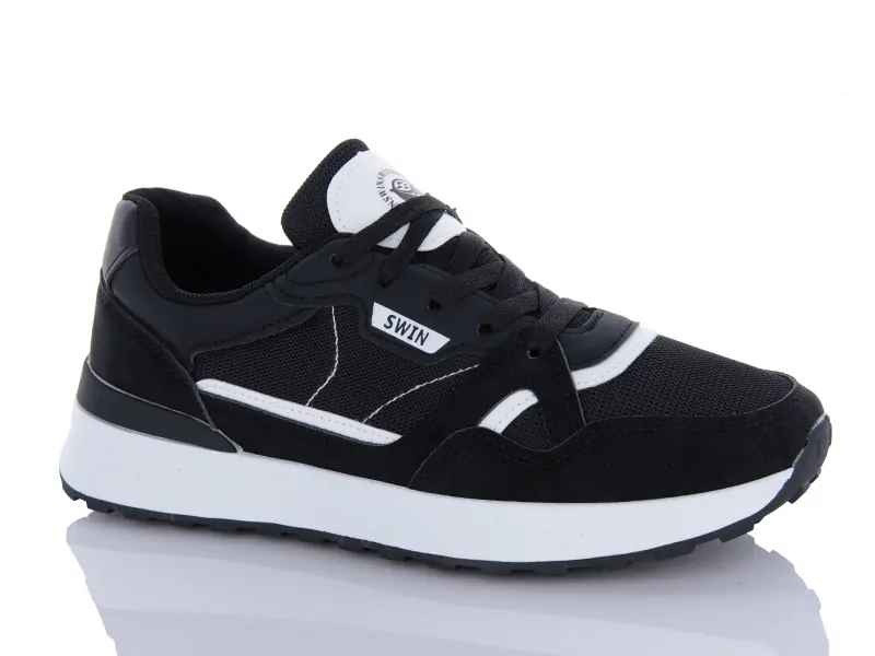 Кросівки чоловічі SWIN демісезонні на шнурках чорні