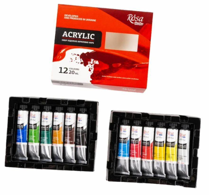Набір акрилових фарб "ROSA Studio" /080/, 12 кольорів по 20 мл, у блістері, фото 1