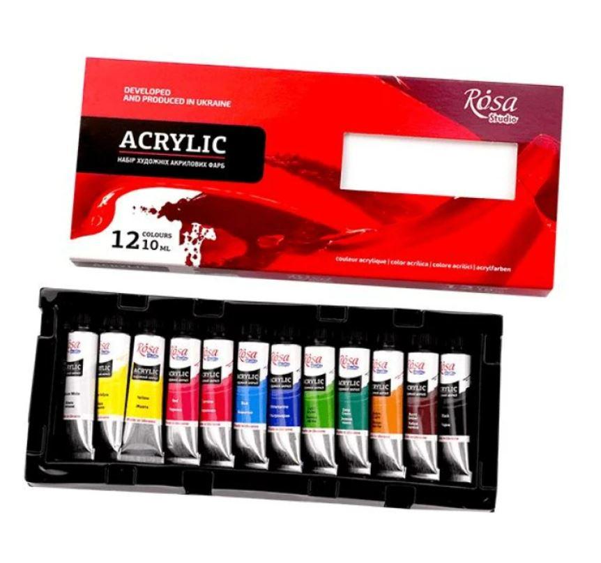 Набір акрилових фарб "ROSA Studio" /097/ 12 кольорів по 10 мл, фото 1
