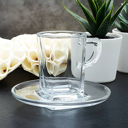 Набір чашок із блюдцями Carre 75 мл Pasabahce 12 предметів, фото 2