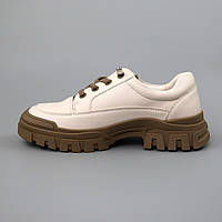 Красиві дитячі кеди для дівчаток з екошкіри білого кольору з бежевою підошвою