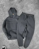 Мужской спортивный костюм на флисе с капюшоном. Чёрный/темно-синий/графит/хаки. М; L.