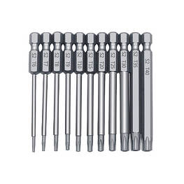 Набір насадок біт 11шт Torx 75мм Т6-Т40 з отвором, 6-гранні магнітні - оригінал