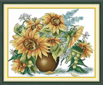 Набір для вишивання за нанесеною на канву схемою "Sunflower Bouquet 3". AIDA 14CT printed , 41*34 см, фото 1