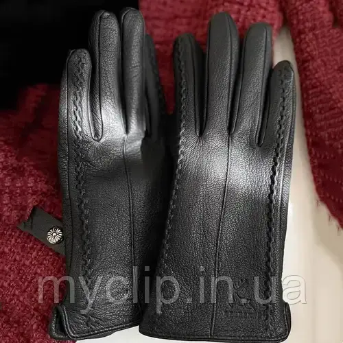 Жіночі рукавиці із натуральної оленячої шкіри. Якісні м'які шкіряні перчатки з вовняною підкладкою, фото 1