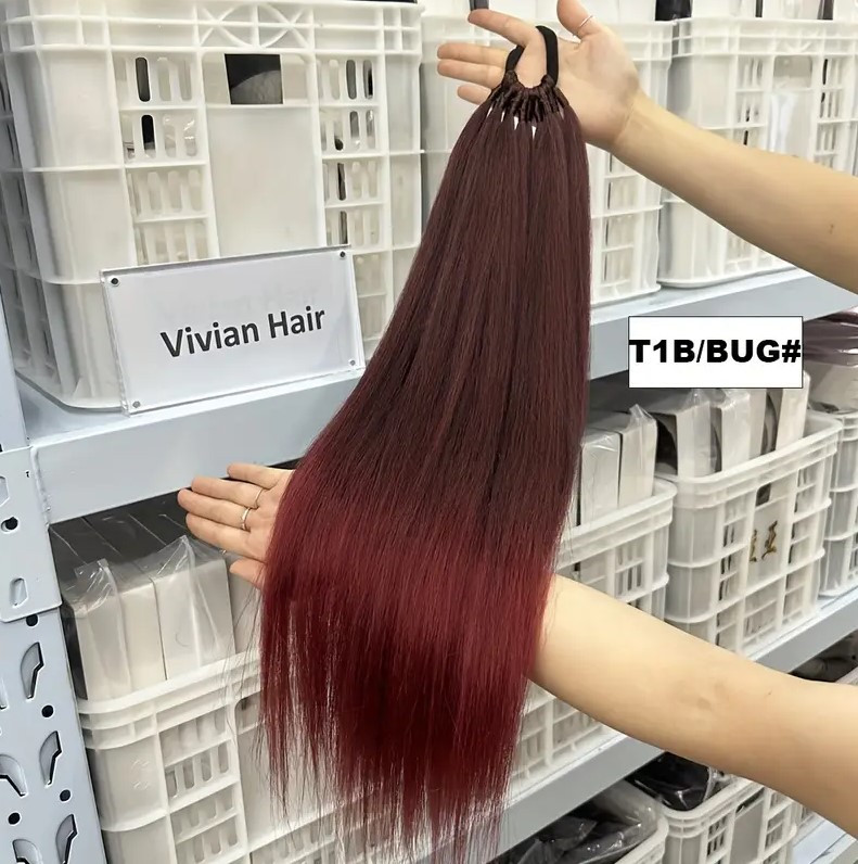 Хвіст рівний шиньйон на гумці Бургундія омбре у вишню - 71 см термоволокно, фото 1