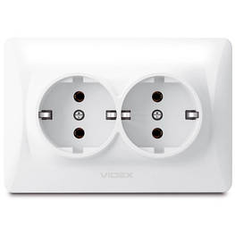 Розетка Videx BINERA 2ая із заземленням (VF-BNSK2G-W) - оригінал