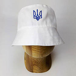 Панама з гербом України однотонна, котонова, унісекс Біла/ Літня панамка/Жовтогаряча, жіноча панама