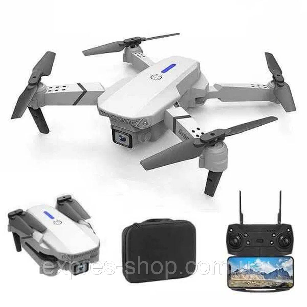 Квадрокоптер із 2 камерами 4K, до 20 хв, до 100 м, + кейс, E88 Dual, Білий / Коптер портативний/Дрон з камерою, фото 1