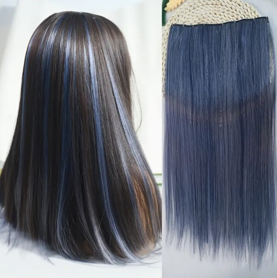 Треси накладні термовлокно синій колір рівне на шпильках 56 см, фото 1